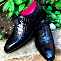 HANDMADE CROCIDILE TEXTURE DERBY SHOES, MEN SHOES, MEN CROCODILE LEATHER SHOES - Thumbnail 4