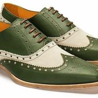 Handmade Wing Tip Brogue Leather Shoes Mens Lace Up White Green Stylish Shoes - Thumbnail 1