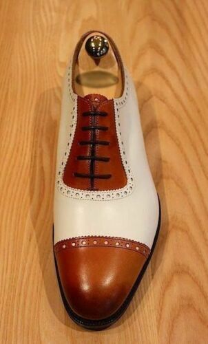 Handmade Men,s Oxford Leather Shoes Mens Lace Up White Tan Stylish Shoes