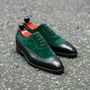 Men's Green Black Leather Suede Lace Up Shoes Men Dress Formal Square Toe Shoes-1