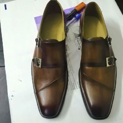 New men,s handmade brown color double monk leather shoes