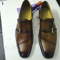 New Men,s Handmade Brown Color Double Monk Leather Shoes - Thumbnail 4