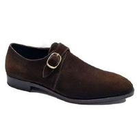 Handmade Men,s Brown Suede Monk Strap Shoes - Thumbnail 4