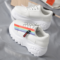 High Quality White Rainbow Lace up Platform Sneakers - Thumbnail 2