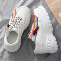High Quality White Rainbow Lace up Platform Sneakers - Thumbnail 3
