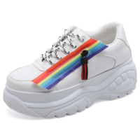 High Quality White Rainbow Lace up Platform Sneakers - Thumbnail 4
