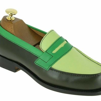 Handmade men's multi color leather shoes, men round toe leather loafer slip ons