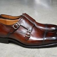 Men's Handmade Double Monk Leather Casual Shoe Brown Shoes - Thumbnail 1