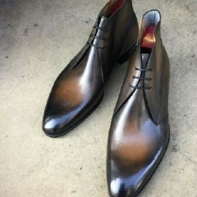 Handmade men’s two tone brown leather chukka boot - Thumbnail 3