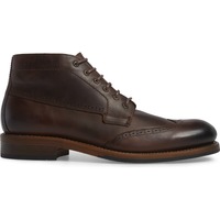 Handmade Men's Ankle High Brown Wing Tip Leather Lace Up Boot - Thumbnail 1