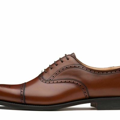 Handmade men's genuine leather brown brogue lace up formal dress shoes