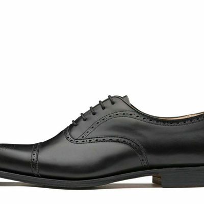 Handmade men's genuine leather black brogue lace up formal dress shoes