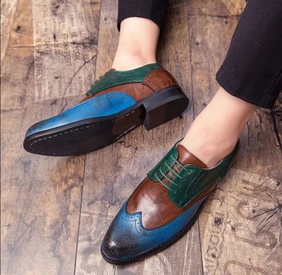 Handmade Multi Color Wing Tip Lace Up Leather Men's For Shoes