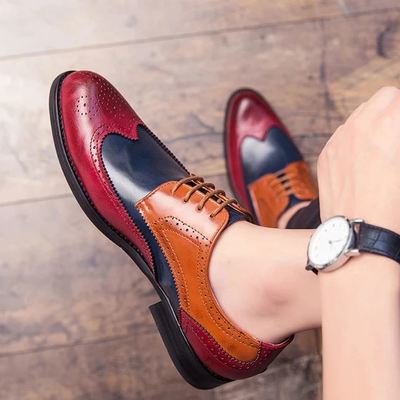 Handmade multi color wing tip lace up leather men's for shoes