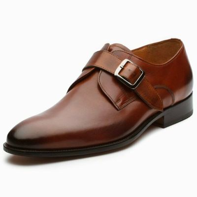 Men's handmade brown leather monk strap dress fashion shoes stylish