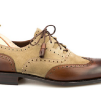 Mens Handmade Shoes Two Tone Wingtip Suede Leather Formal Dress Casual Wear Boot - Thumbnail 1