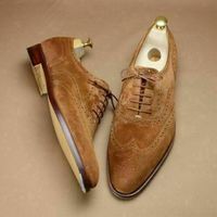 Mens Handmade Suede Leather Tan Shoes Formal Brown Dress Leather Sole Shoes - Thumbnail 1
