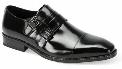 Black Tone Cap Toe Double Buckle Straps Vintage Monk Premium Leather Men Shoes
