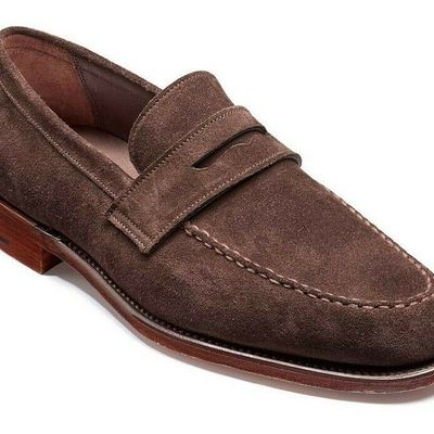 Genuine suede leather men brown tone apron toe moccasin handcrafted shoes