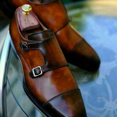 Mens handmade shoe formal dress brown monk strap leather oxford casual wear boot