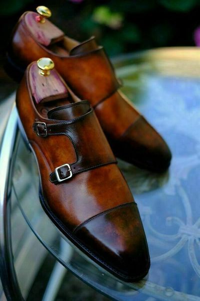 Mens Handmade Shoe Formal Dress Brown Monk Strap Leather Oxford Casual Wear Boot