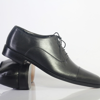 Handmade Black Cap Toe Lace Up Leather Shoes For Men's - Thumbnail 2