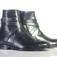Handmade Men's Black Leather Half Ankle Jodhpurs Boots - Thumbnail 1