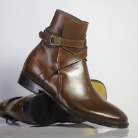 Handmade Men's Brown Leather Half Ankle Jodhpurs Boots - Thumbnail 1