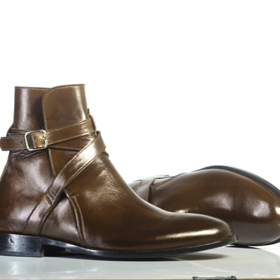 Handmade men's brown leather half ankle jodhpurs boots - Thumbnail 3