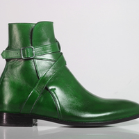 Handmade Men's Green Leather Half Ankle Jodhpurs Boots - Thumbnail 2