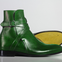 Handmade Men's Green Leather Half Ankle Jodhpurs Boots - Thumbnail 1