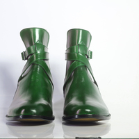 Handmade Men's Green Leather Half Ankle Jodhpurs Boots - Thumbnail 3
