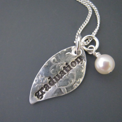 Graduation leaf charm necklace
