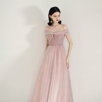 Pink tulle long prom dress pink evening dress - Thumbnail 2