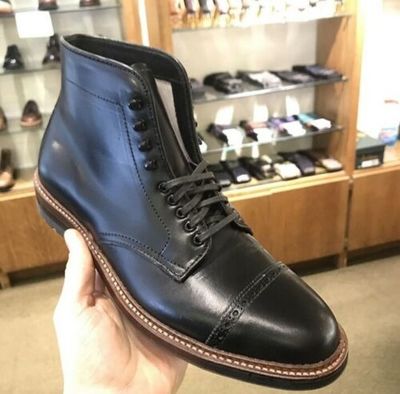 Handmade Men’s Ankle High Leather Boots, Men’s Black Cap Toe Brogue Lace Up Boot