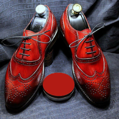 Hand stitch custom handmade bespoke patina brogue shoes wing tip maroon leather