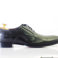 Handmade Black Cap Toe Lace Up Leather Shoes For Men's - Thumbnail 2