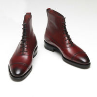 Handmade Men Maroon Cap Toe Lace Up Fashion Formal Leather Ankle Boot - Thumbnail 1