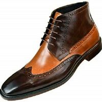 Handmade Men's Ankle Boot, Men's Brown & Black Leather Casual Lace Up Boot. - Thumbnail 1