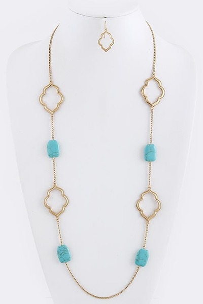 Danica Turquoise Clover Cut Necklace Set