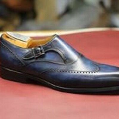 Handmade two tone shoes, men formal monk shoes, men wing tip shoes, mens shoes