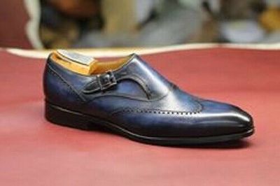 Handmade Two tone Shoes, Men formal Monk Shoes, Men wing tip shoes, Mens shoes