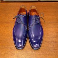 Beautiful Handmade Men's Purple Stylish Derby Lace Up Leather Shoes - Thumbnail 1