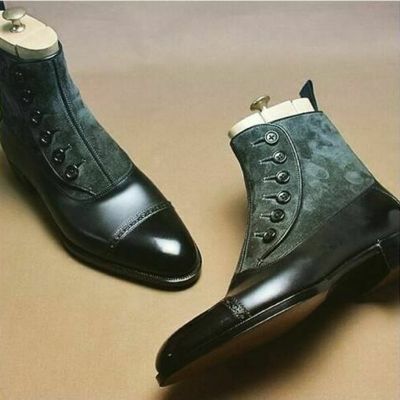 Handmade men button boot men make to order boot, formal two tone cap toe boots - Thumbnail 4
