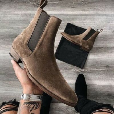 Handmade mens brown suede chelsea boots mens casual leather ankle boots - Thumbnail 2