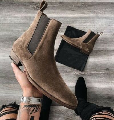 Handmade Mens brown Suede Chelsea Boots Mens Casual leather Ankle boots
