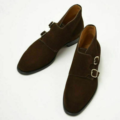 Mens handmade double monk chukka boots mens brown suede leather hunter shoes - Thumbnail 5