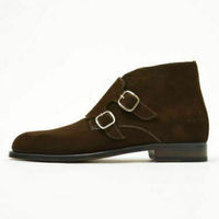 MENS HANDMADE DOUBLE MONK CHUKKA BOOTS MENS BROWN SUEDE LEATHER HUNTER SHOES - Thumbnail 2