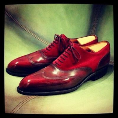 Red Suede & Leather men lace up dress shoes custom made patina finish shoes