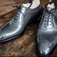 Handmade Men brogue Gray Leather Formal Shoes, Men Designer Oxford Dress shoes - Thumbnail 1